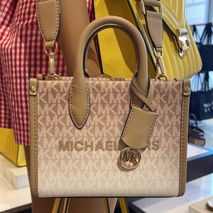 Michael Kors Mirella Extra-Small Ombré Logo Crossbody XBODY Shopper 
Camel 
NWT
